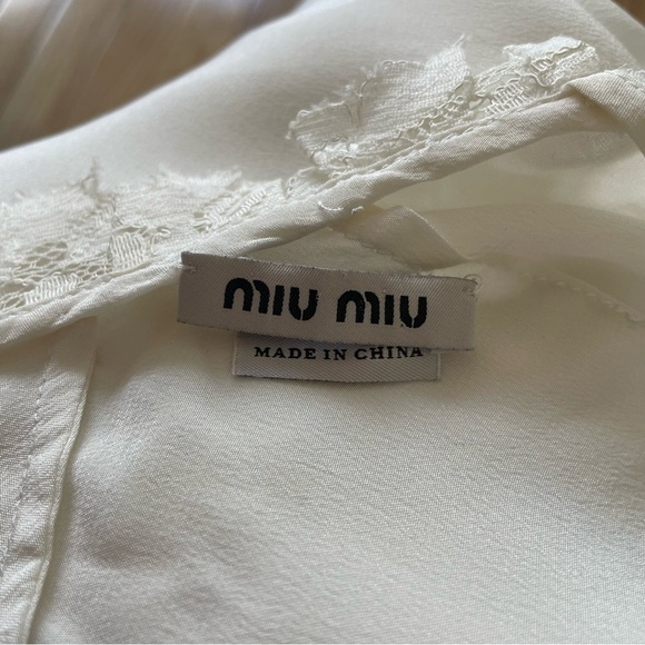 Miu Miu 2012 Collection Lace Ruffle Neck 3/4 Sleeve Ivory Silk Blouse IT 40/US 4 - Picture 11 of 13